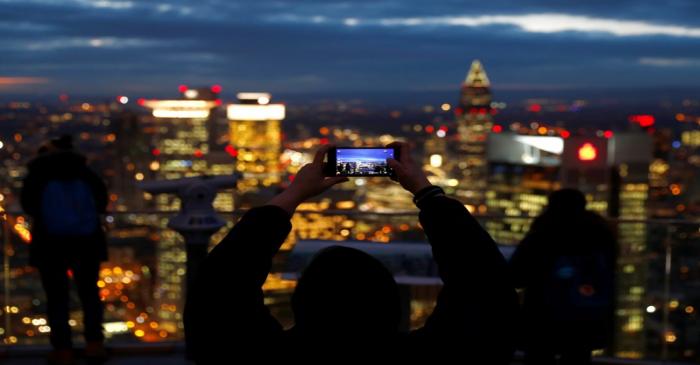 The financial district is photographed on early evening in Frankfurt