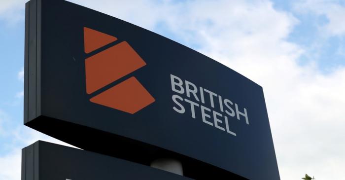 A British Steel works sign is seen in Scunthorpe