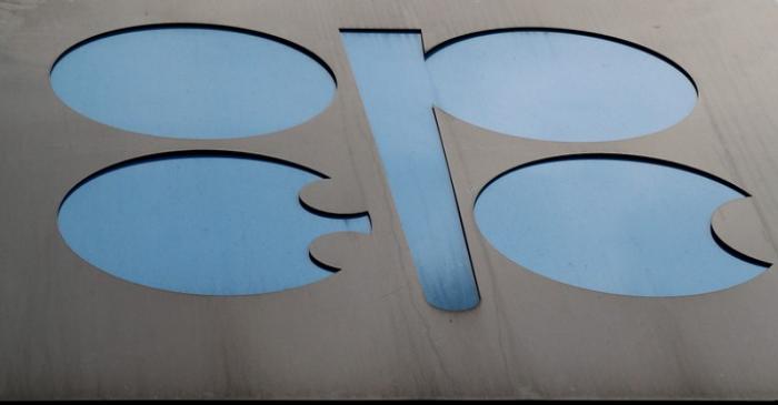 The logo of the Organisation of the Petroleum Exporting Countries (OPEC) sits outside its