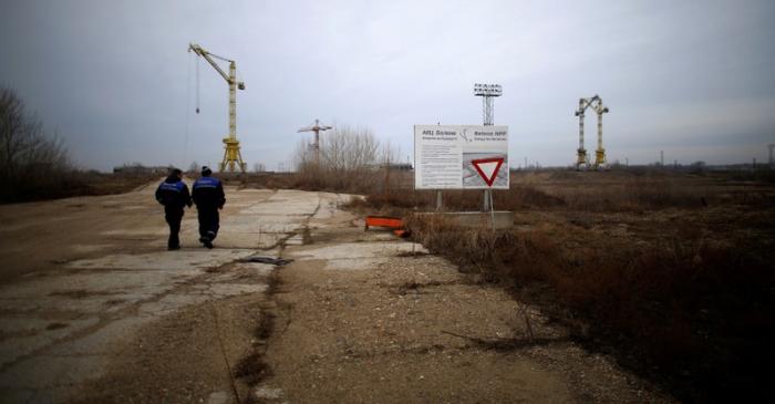 FILE PHOTO: Workers walk near the construction site of Bulgaria's second nuclear power plant in