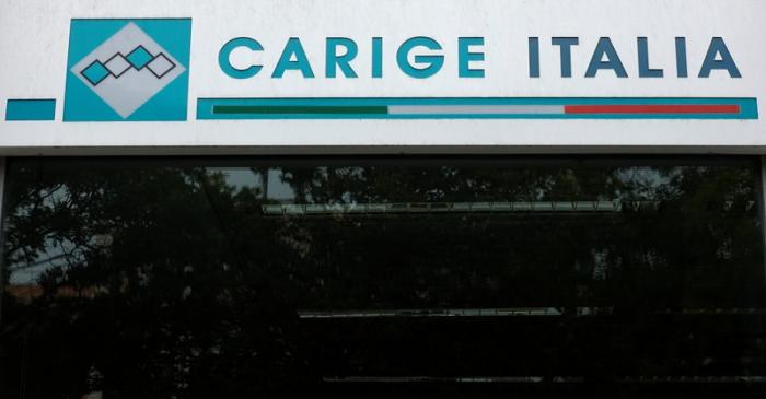 The logo of the Carige bank is seen in Rome