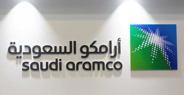 Logo of Saudi Aramco is seen at the 20th Middle East Oil & Gas Show and Conference (MOES 2017)