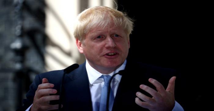 FILE PHOTO: Britain's Prime Minister Boris Johnson delivers a speech outside Downing Street in