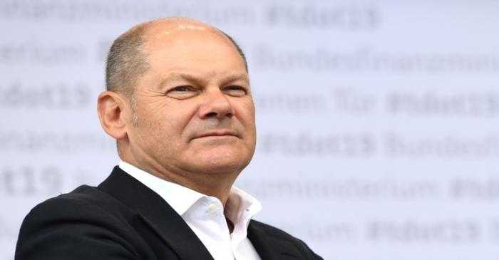 German Vice Chancellor and Finance Minister Olaf Scholz speaks at his ministry in Berlin
