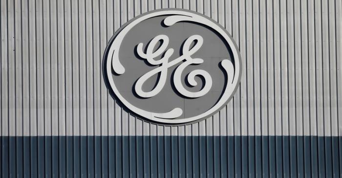 FILE PHOTO: The logo of U.S. conglomerate General Electric is pictured at the company's site of