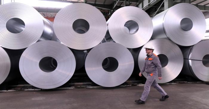 Steel rolls are pictured at the plant of German steel company Salzgitter AG in Salzgitter