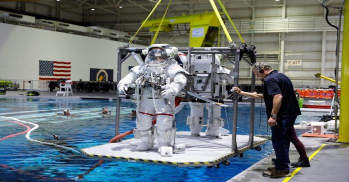NASA Commercial Crew astronauts Sunita Williams and Josh Cassada are seen lowered into the