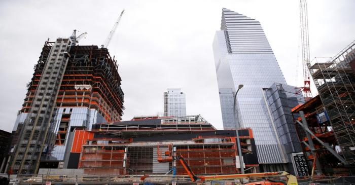 Construction is seen in the Hudson Yards area of the West Side of Manhattan in New York