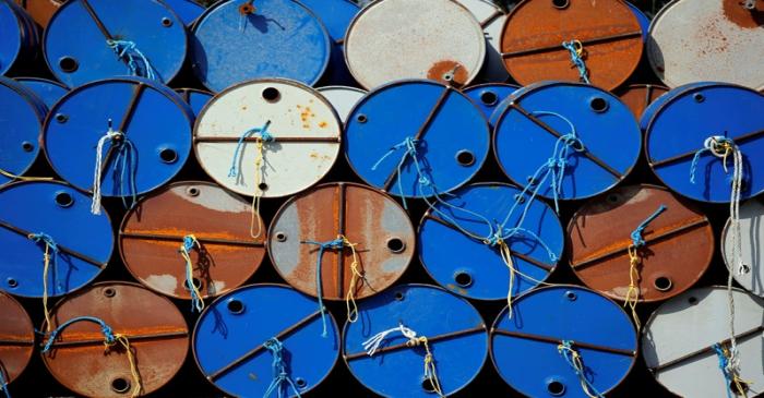 Oil barrels are pictured in Parentis-en-Born