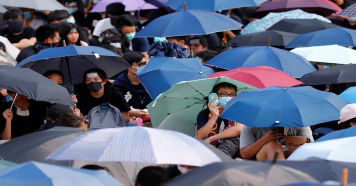 FILE PHOTO:  Students stage a rally to call for political reforms outside City Hall in Hong