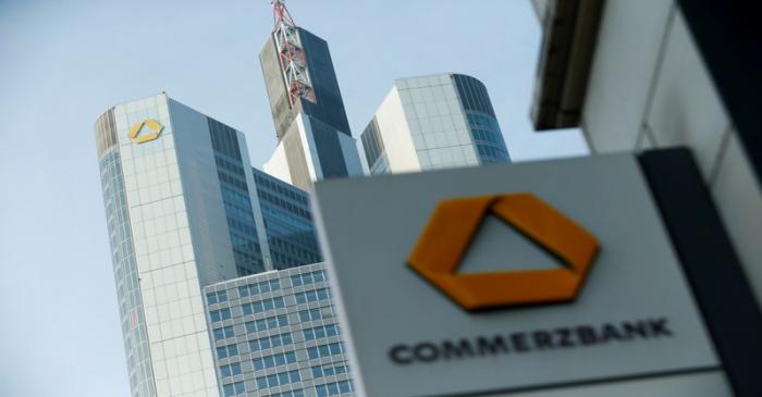 FILE PHOTO: A Commerzbank logo is pictured before the bank's annual news conference in