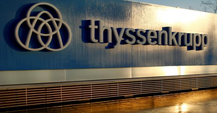 A logo of Thyssenkrupp AG is pictured at the company's headquarters in Essen