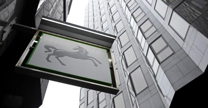 A sign hangs outside a Lloyds Bank branch in London