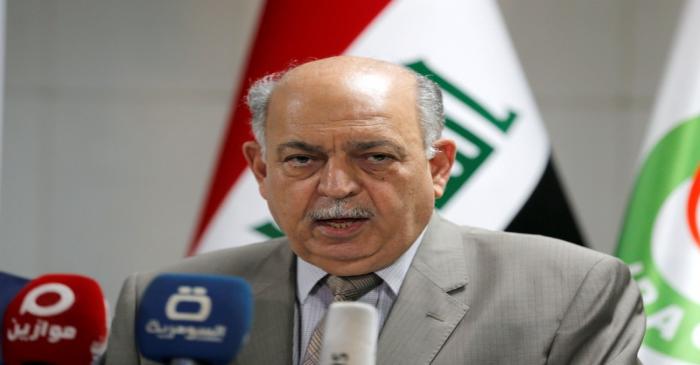 FILE PHOTO: Iraqi Oil Minister Thamer Ghadhban speaks during a news conference in Baghdad