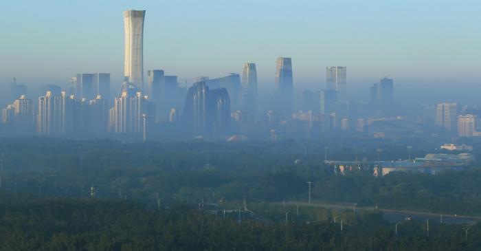 The skyline of central business district is seen in the morning in Beijing