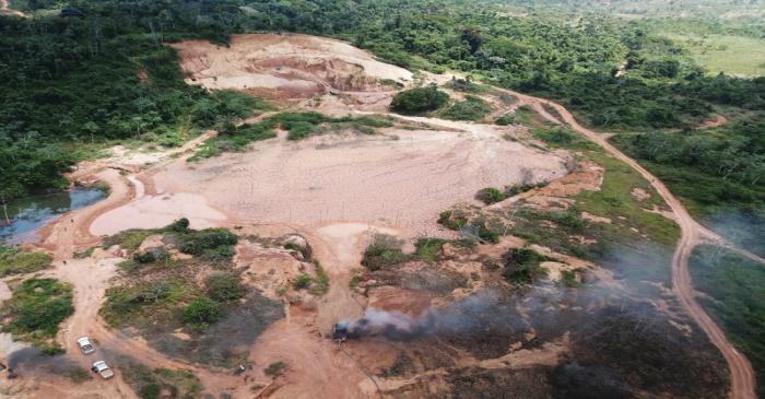 An aerial view shows machines being destroyed during an operation conducted by the Brazilian
