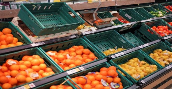 Fruit is displayed for sale inside a supermarket in London