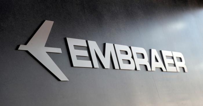 FILE PHOTO: Embraer logo at LABACE in Sao Paulo