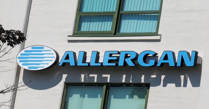 A sign marks Allergan's offices in Medford