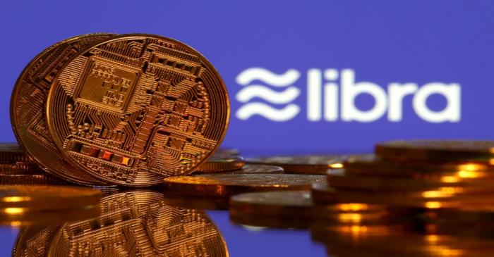 Representations of virtual currency and Libra logo illustration picture