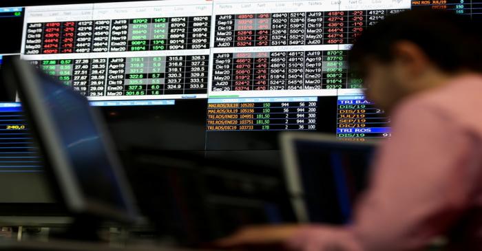 FILE PHOTO -  A trader works at the Buenos Aires MATba futures market, in Buenos Aires