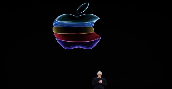 CEO Tim Cook speaks at an Apple event at their headquarters in Cupertino