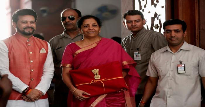 FILE PHOTO: India's Finance Minister Nirmala Sitharaman arrives to present the 2019 budget in