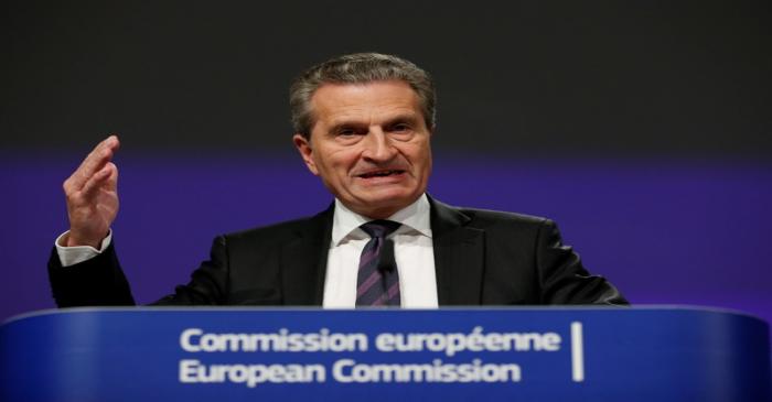 FILE PHOTO: EU Budget Commissioner Oettinger holds a news conference in Brussels
