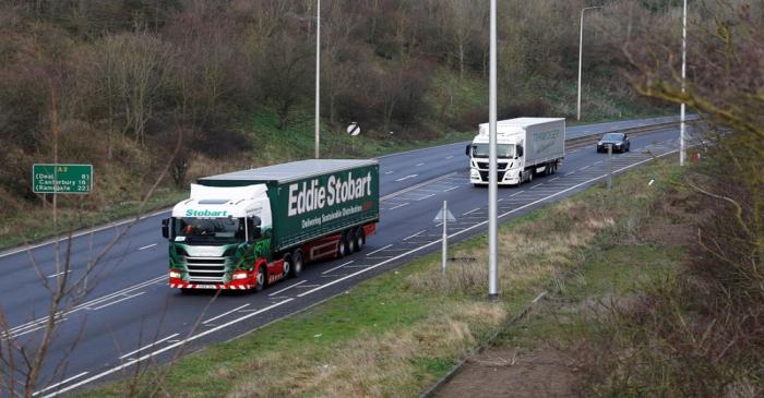 FILE PHOTO: Lorries arrive to the Port of Dover during a trial of how road will cope in case of