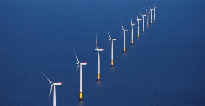 General view of the Walney Extension offshore wind farm operated by Orsted off the coast of