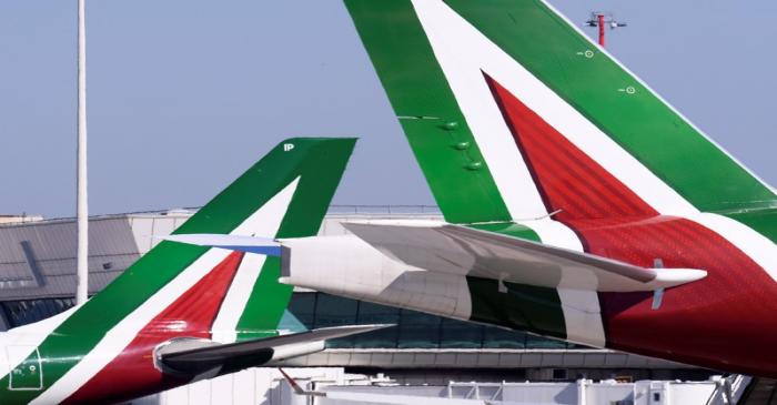 Alitalia airplanes are pictured at Leonardo da Vinci-Fiumicino Airport in Rome