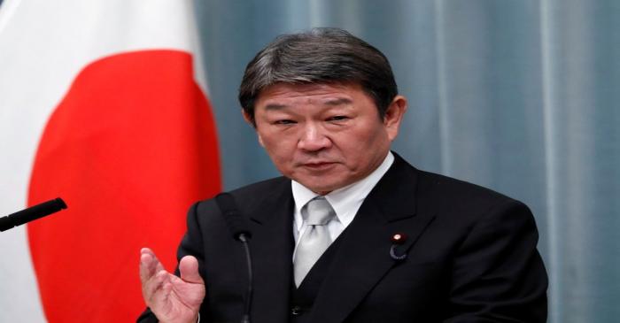FILE PHOTO: Japan's new Foreign Minister Motegi attends a news conference at PM Abe's official