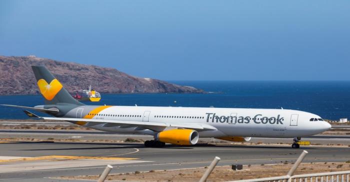 FILE PHOTO: A Thomas Cook Scandinavia Airbus A330 plane takes off from Las Palmas in the Canary
