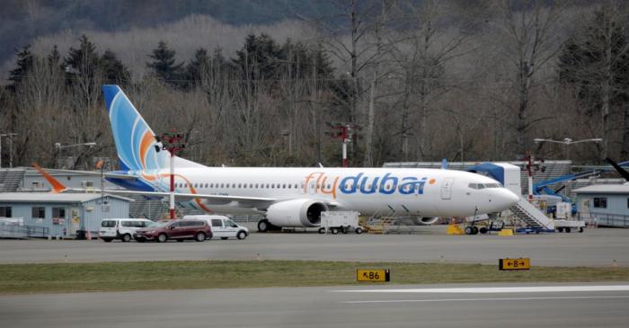 FILE PHOTO: A Boeing 737 MAX aircraft bearing the logo of flydubai is parked at a Boeing