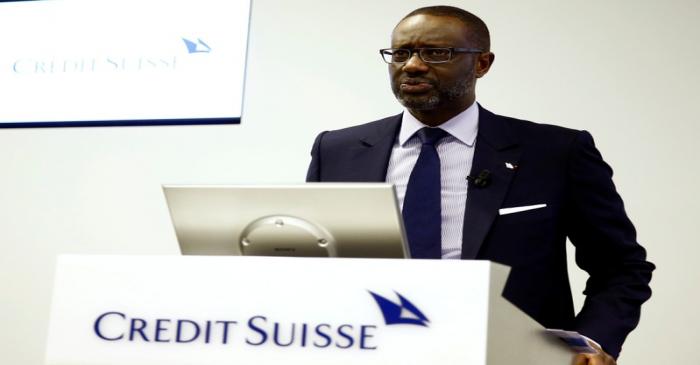 FILE PHOTO: CEO Thiam of Swiss bank Credit Suisse addresses a news conference in Zurich