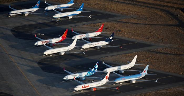 FILE PHOTO: An aerial photo shows Boeing 737 MAX aircraft at Boeing facilities at the Grant
