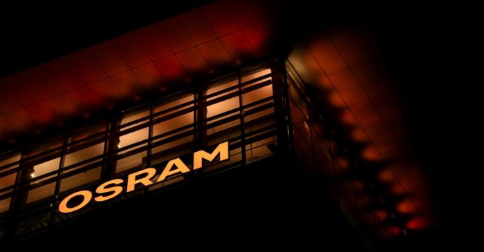 FILE PHOTO: The logo of German lighting manufacturer Osram is illuminated