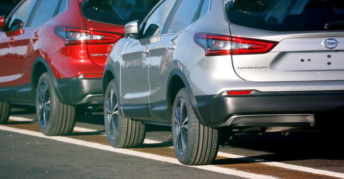 FILE PHOTO: Qashqai cars by Nissan are seen parked at the Nissan car plant in Sunderland