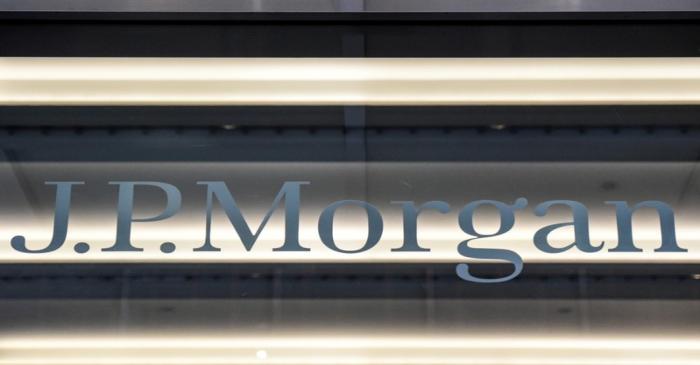 A J.P. Morgan logo is seen in New York City