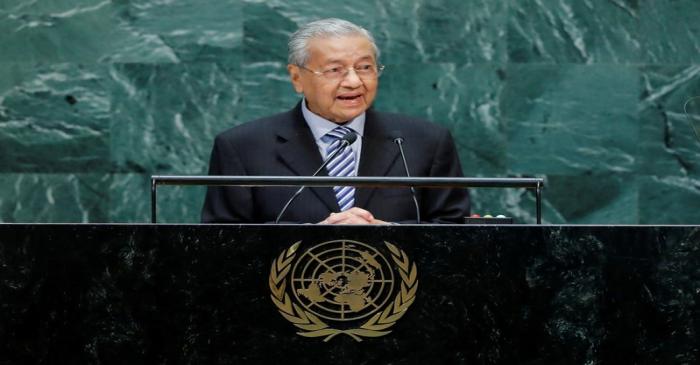 FILE PHOTO: Malaysian Prime Minister Mahathir Mohamad addresses the 74th session of the United