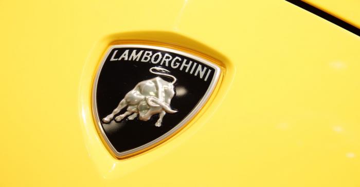Lamborghini logo is pictured during the Volkswagen Group's annual general meeting in Berlin