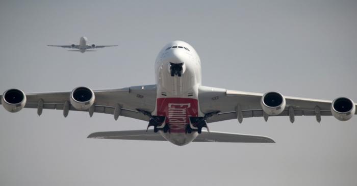 FILE PHOTO: An Emirates Airline Airbus A380 plane takes off from Dubai International Airport in