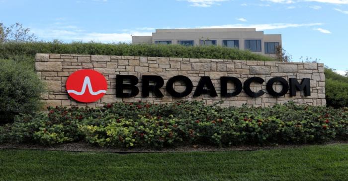 A sign to the campus offices of chip maker Broadcom Ltd, who announced on Monday an unsolicited