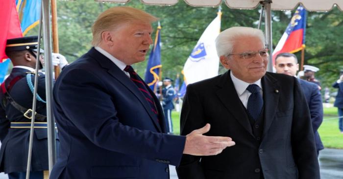U.S. President Donald Trump welcomes Italian President Sergio Mattarella at the White House in