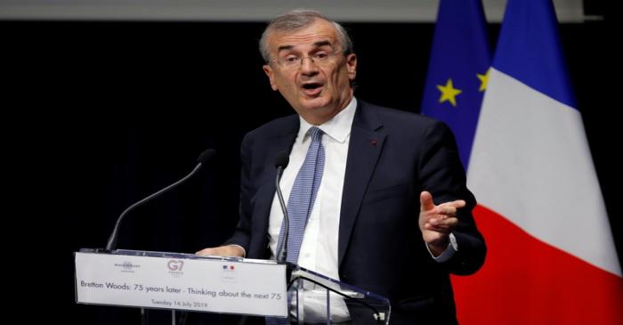 FILE PHOTO: Governor of the Bank of France Francois Villeroy de Galhau delivers a speech to