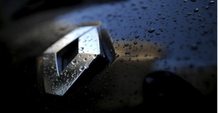 File photo of raindrops covering the logo of French car manufacturer Renault on a automobile