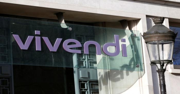 The Vivendi logo is pictured at the main entrance of the entertainment-to-telecoms conglomerate