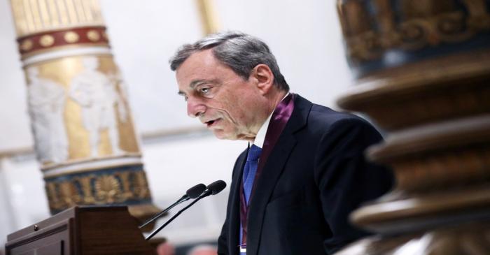 European Central Bank (ECB) President Mario Draghi speaks at the Academy of Athens during his