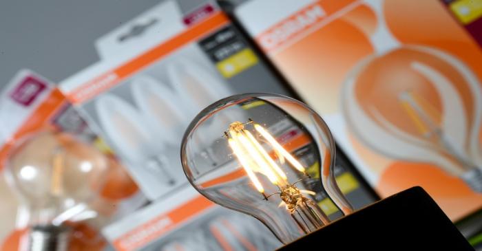 FILE PHOTO: A lit bulb by German lighting manufacturer Osram