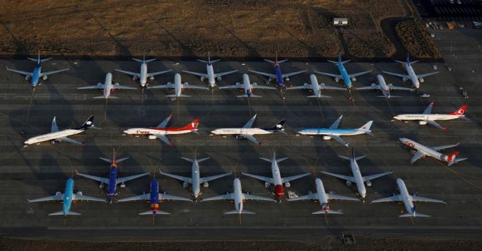 FILE PHOTO: An aerial photo shows Boeing 737 MAX aircraft at Boeing facilities at the Grant
